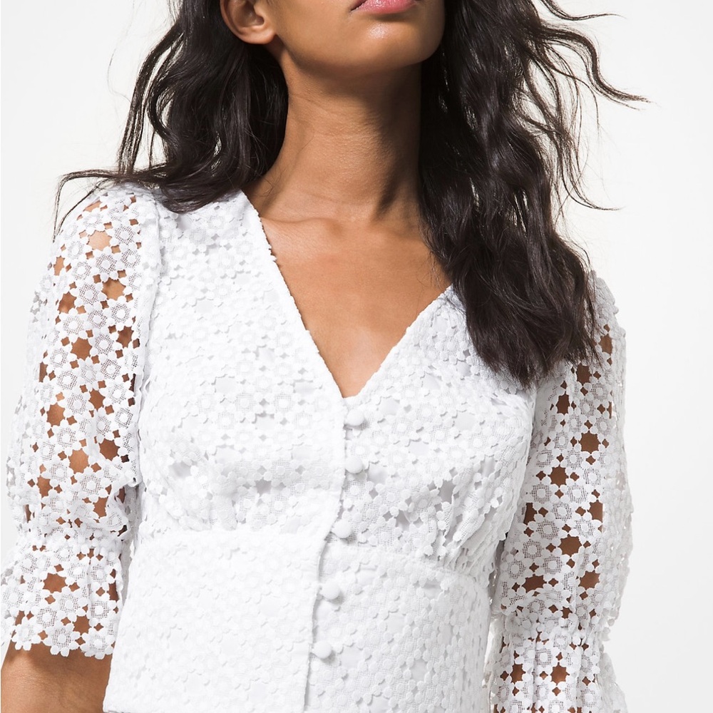 White Floral Lace Button-Up Blouse
